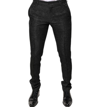 Dolce &amp; Gabbana Black Floral Jacquard Mid Waist Dress Pants