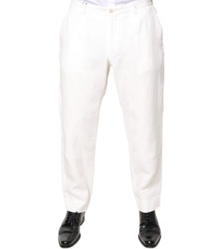 Dolce &amp; Gabbana White Linen Mid Waist Men Dress Pants