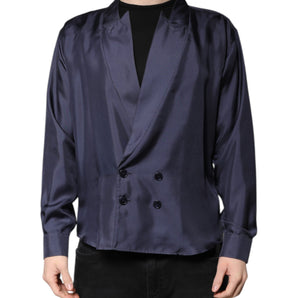 Camisa cruzada de seda azul oscuro de Dolce &amp; Gabbana