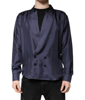 Dolce &amp; Gabbana Dark Blue Silk Double Breasted Shirt