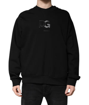 Dolce &amp; Gabbana Black Cotton DG Crew Neck Pullover Sweater