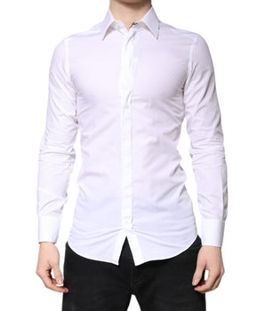 Dolce &amp; Gabbana White Cotton GOLD Dress Formal Collared Shirt