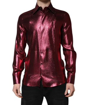 Dolce & Gabbana Metallic Red Cotton GOLD Dress Formal Shirt