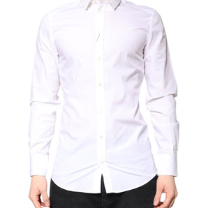 Dolce & Gabbana White Cotton GOLD Dress Formal Collared Shirt