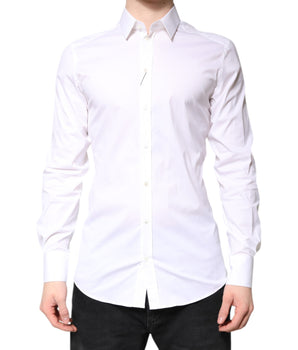 Dolce & Gabbana White Cotton GOLD Dress Formal Collared Shirt