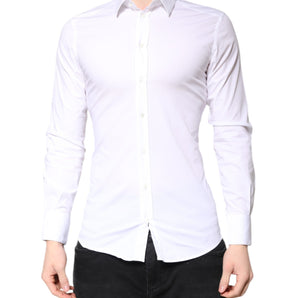 Dolce & Gabbana White Cotton GOLD Dress Formal Collared Shirt