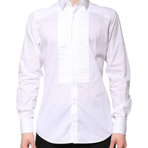 Dolce & Gabbana White GOLD Cotton Poplin Bib Men Dress Shirt