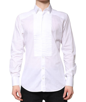 Camisa de vestir Dolce &amp; Gabbana con pechera de popelina de algodón blanco dorado para hombre