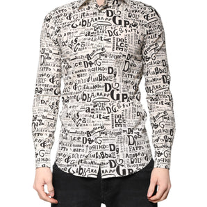 Dolce & Gabbana White Black Logo MARTINI Men Casual Shirt