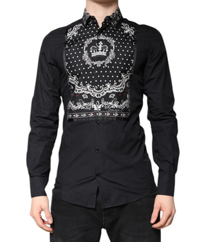 Dolce &amp; Gabbana Black White Bandana GOLD Formal Dress Shirt