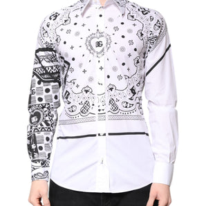 Dolce & Gabbana White Black Bandana MARTINI Men Dress Shirt