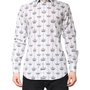 Dolce & Gabbana White Crown Cotton GOLD Formal Dress Shirt