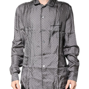 Dolce & Gabbana Gray Polka Dot Silk Long Sleeve Shirt