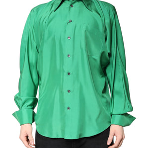 Dolce & Gabbana Green Silk Satin Long Sleeves Casual Shirt