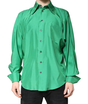 Camisa informal de manga larga de satén de seda verde de Dolce &amp; Gabbana