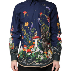 Dolce & Gabbana Blue Rabbit Print Long Sleeve Shirt