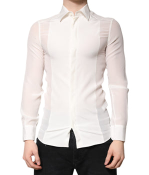 Vestido Dolce &amp; Gabbana de seda blanca dorada con cuello formal y camisa