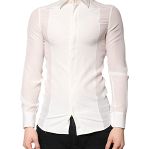 Dolce & Gabbana White Silk GOLD Dress Formal Collared Shirt