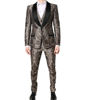 Traje de tres piezas de botonadura sencilla en jacquard multicolor de Dolce &amp; Gabbana