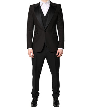 Traje formal de tres piezas de botonadura sencilla en negro de Dolce &amp; Gabbana