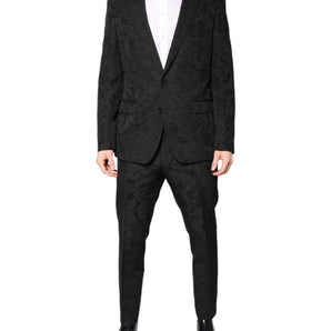 Dolce & Gabbana Black Polyester Floral Jacquard 2 Piece Suit