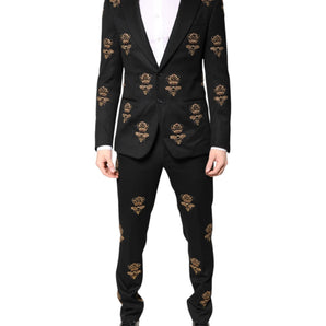 Dolce & Gabbana Black Bee Crown Embroidery 2 Piece Suit