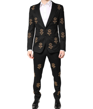 Traje de dos piezas con bordado de corona y abeja negra de Dolce &amp; Gabbana