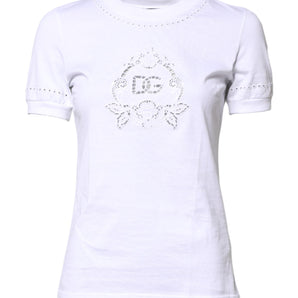 Dolce & Gabbana White Cotton Floral Logo Crew Neck T-shirt
