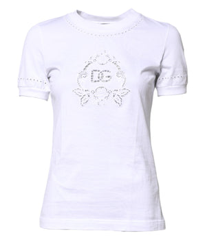 Camiseta de cuello redondo con logotipo floral de algodón blanco de Dolce &amp; Gabbana