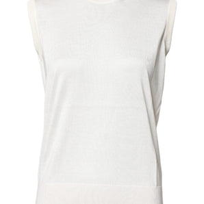 Dolce & Gabbana White Silk Round Neck Sleeveless Tank Top