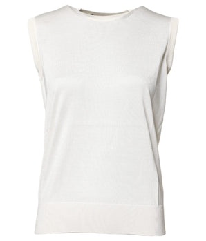 Top sin mangas de cuello redondo de seda blanca de Dolce &amp; Gabbana