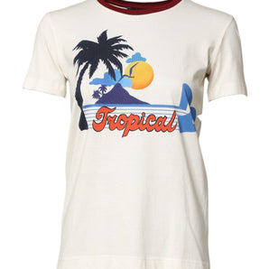 Dolce & Gabbana White Cotton Print Short Sleeves Top T-shirt