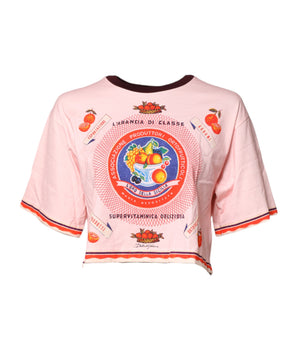 Top corto de algodón de manga corta con estampado rosa de Dolce &amp; Gabbana