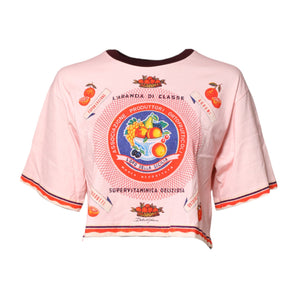 Dolce & Gabbana Pink Print Cotton Short Sleeves Cropped Top