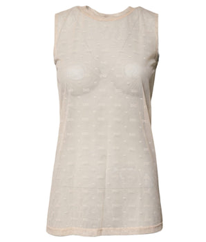 Camiseta sin mangas transparente con logo de nailon color marfil de Dolce &amp; Gabbana