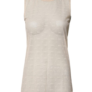 Dolce & Gabbana Ivory Nylon Logo See Through Sleeveless Tank Top