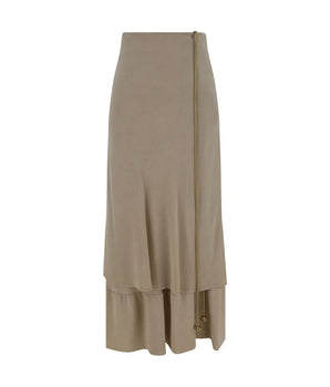 Quira Beige Silk Long Skirt