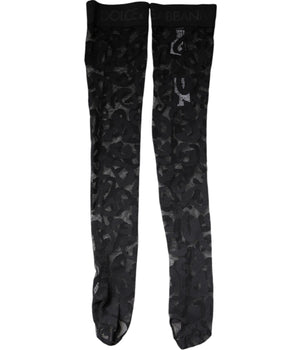 Medias elásticas de algodón con encaje floral negro de Dolce &amp; Gabbana