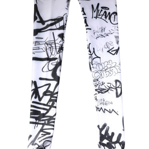 Dolce & Gabbana White Graffiti Cotton Over Calf Stockings Socks