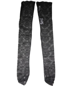 Medias elásticas de algodón con encaje floral negro de Dolce &amp; Gabbana