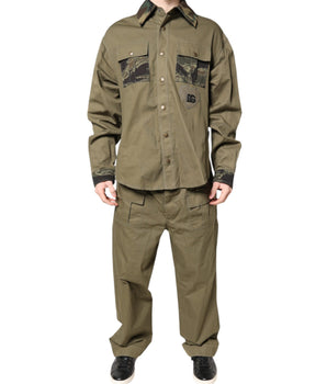 Conjunto casual de camisa y pantalón de algodón elástico marrón de Dolce &amp; Gabbana