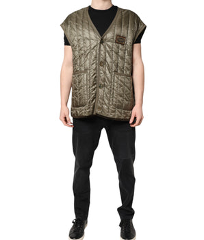 Chaqueta acolchada con placa del logotipo marrón de Dolce &amp; Gabbana