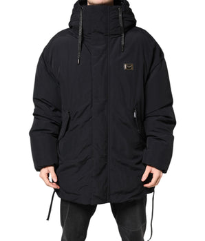 Parka con capucha y cremallera completa de nailon negro de Dolce &amp; Gabbana