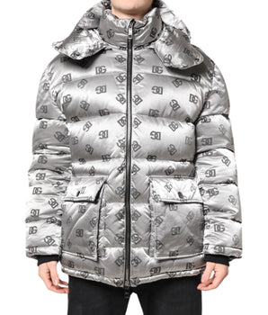 Chaqueta acolchada con capucha y cremallera completa con logotipo plateado de Dolce &amp; Gabbana