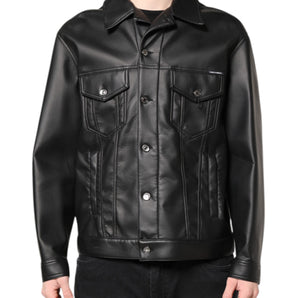 Dolce & Gabbana Black Polyester Button Down Biker Jacket