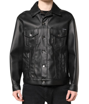 Dolce & Gabbana Black Polyester Button Down Biker Jacket