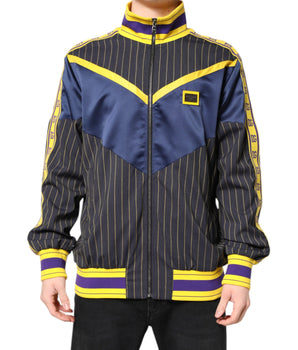 Dolce & Gabbana Black Striped Logo Full Zip Bomber Jacket