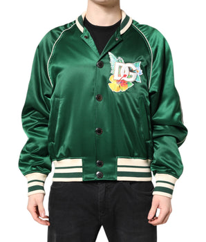 Dolce & Gabbana Green Floral DG Logo Full Zip Bomber Jacket