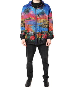 Dolce & Gabbana Multicolor Print Hooded Windbreaker Jacket