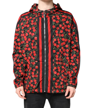Dolce & Gabbana Black Cherry Print Hooded Windbreaker Jacket